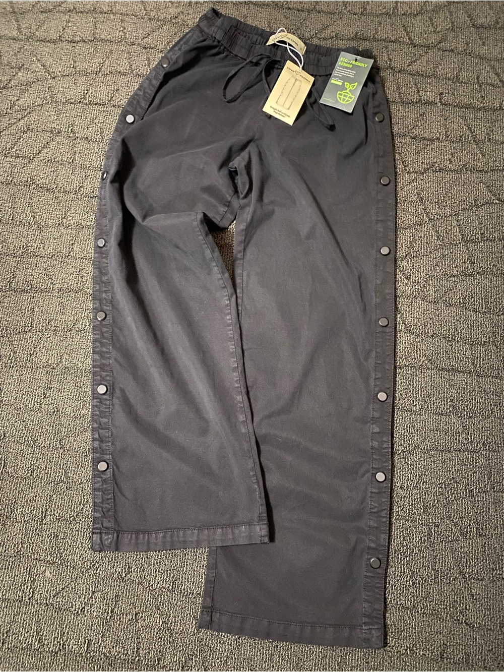 Black Snap-Button Side Track Pants